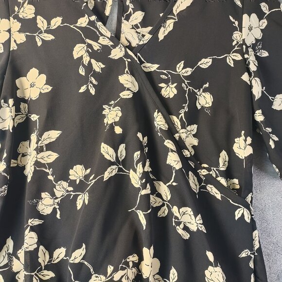 Womens Floral XS Black White Peplum Ruffle Hem‎ Casual Y2K babydoll Cropped Top - Picture 7 of 13